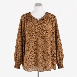 Maurices Leopard Print Blouse XXL Boho Smocked Neck Long Sleeve Animal Print Top